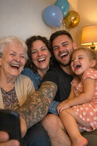 Example upload for a birthday deck, four-generation family on a couch