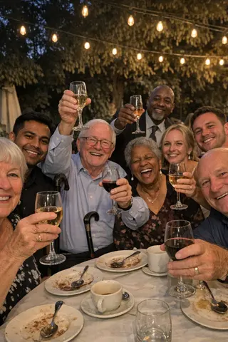 Example upload for a wedding deck, guests toasting at a reception table